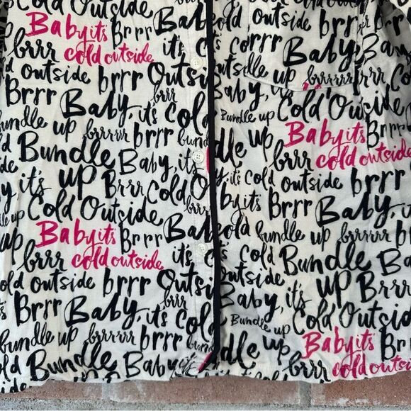 Kate Spade Flannel Pajamas Script Print Set Top Pants Women’s Small White Black - Picture 11 of 13